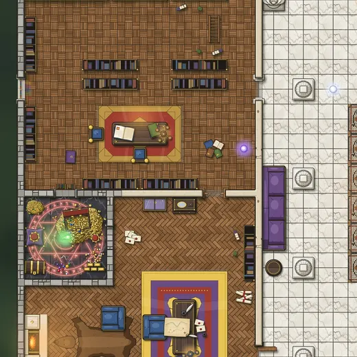 Battlemap of a wizard's tower interior